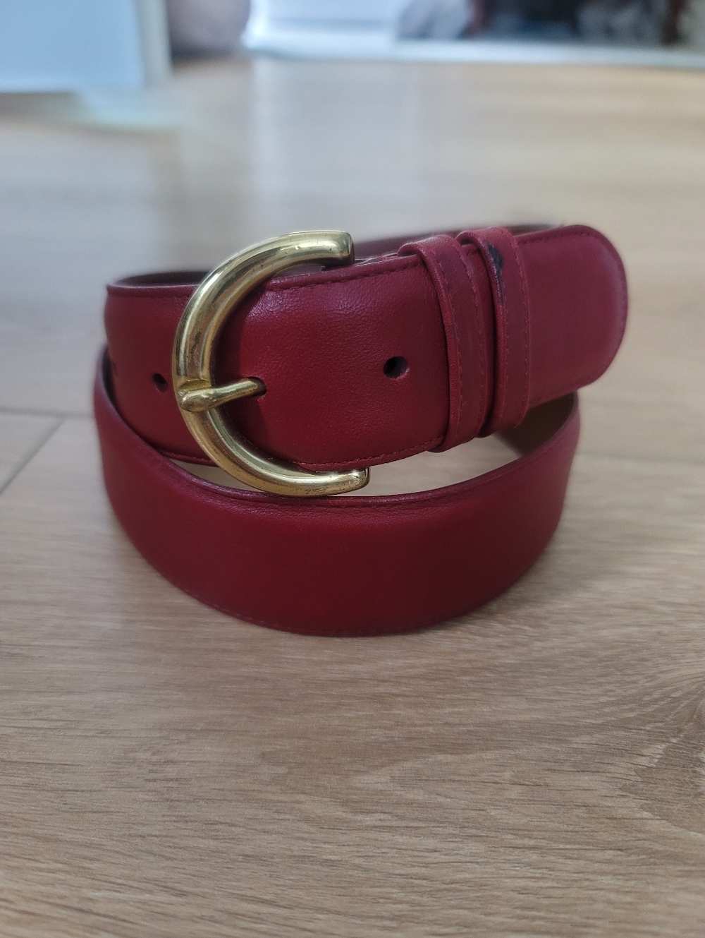 Coach Red Leather Belt Brass Buckle with Classic Design